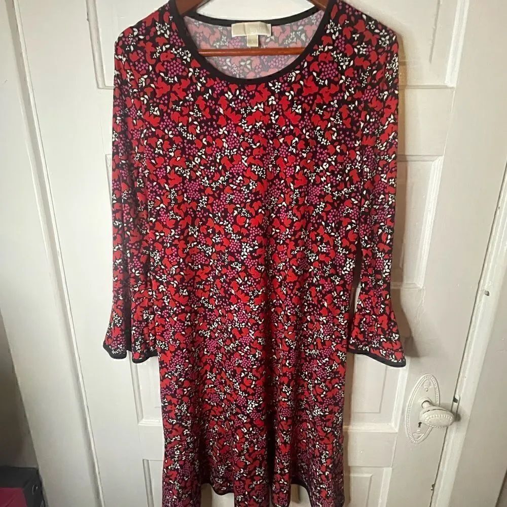 Michael Kors Floral Print Dress w/ Bell Sleeves Size Large